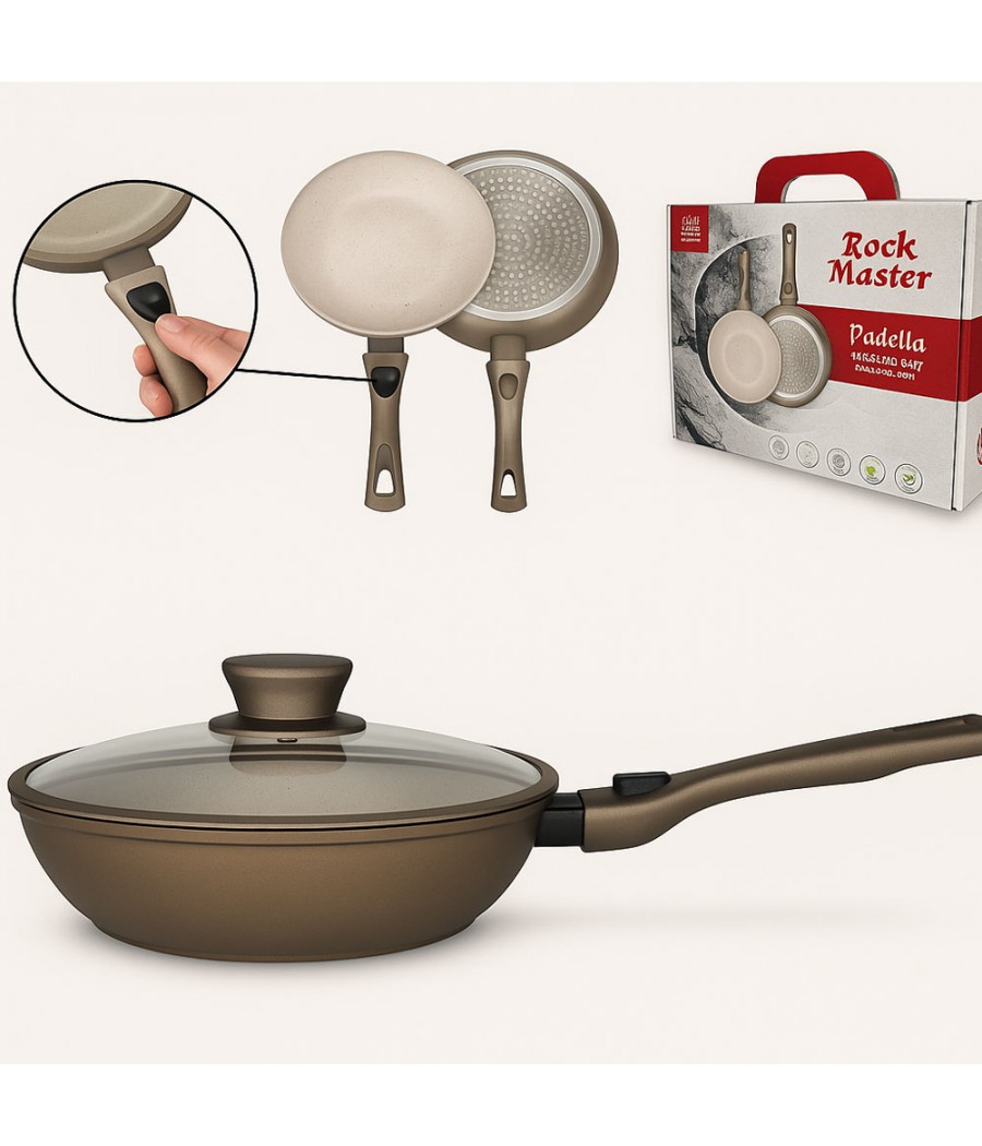 PADELLA ALTA D-20 CON COPERCHIO + TAPPETINO INDUZIONE ANTIADERENTE ROCK MASTER