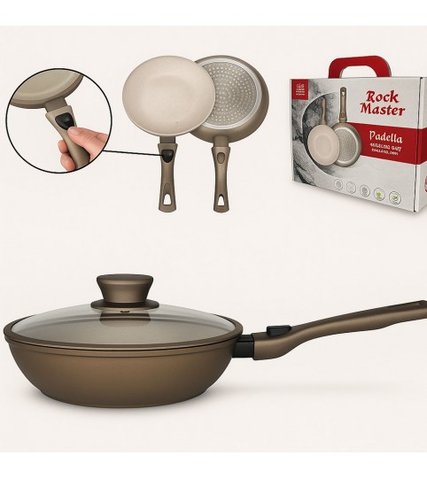 PADELLA ALTA D-20 CON COPERCHIO + TAPPETINO INDUZIONE ANTIADERENTE ROCK MASTER
