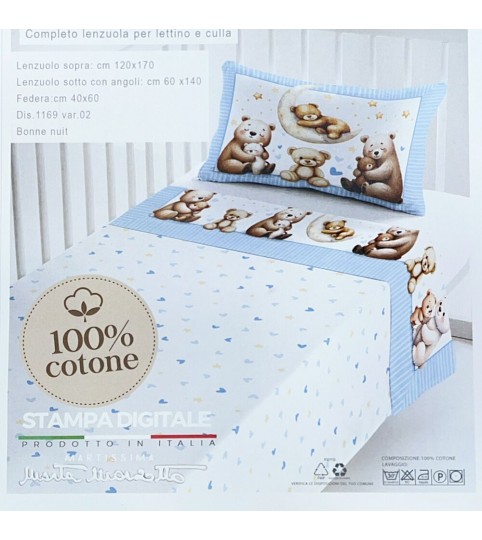 COMPLETO LENZUOLA LETTINO BABY DIGITALE COT/100% MARZOTTO
