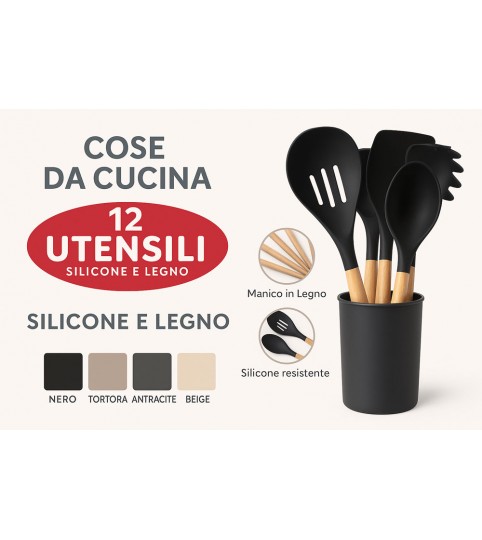 SET CUCINA 12 UTENSILI 746163 MANICO LEGNO