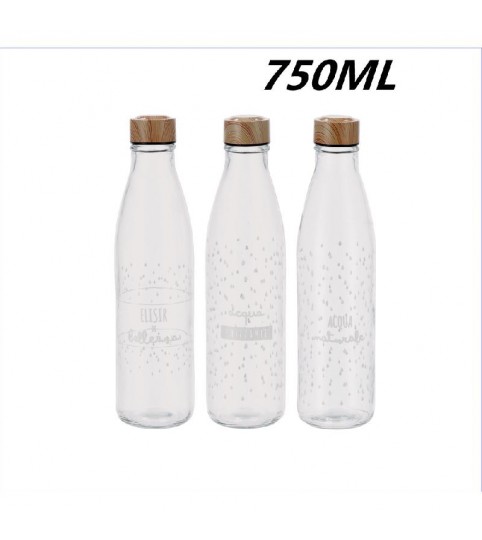 BOTTIGLIA VETRO 70789 CON FRASI 750ML CON TAPPO IN METALLO