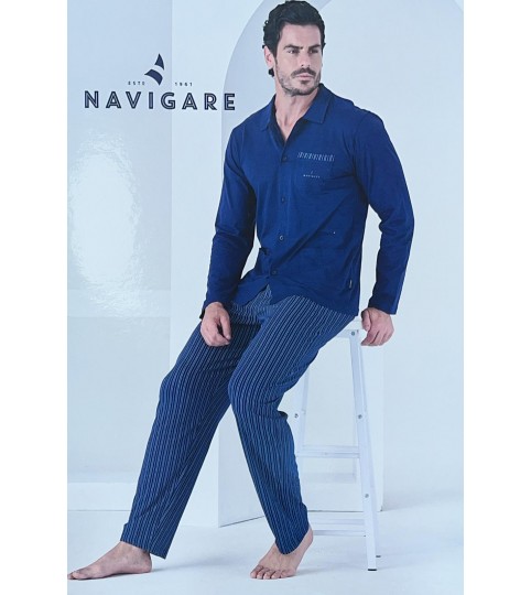 PIGIAMA UOMO 141981 APERTO M/LUNGA COTONE NAVIGARE