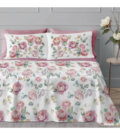 COMPLETO LENZUOLA 2 POSTI NEW ROSE STAMPA DIGITALE COT/100% L.O.