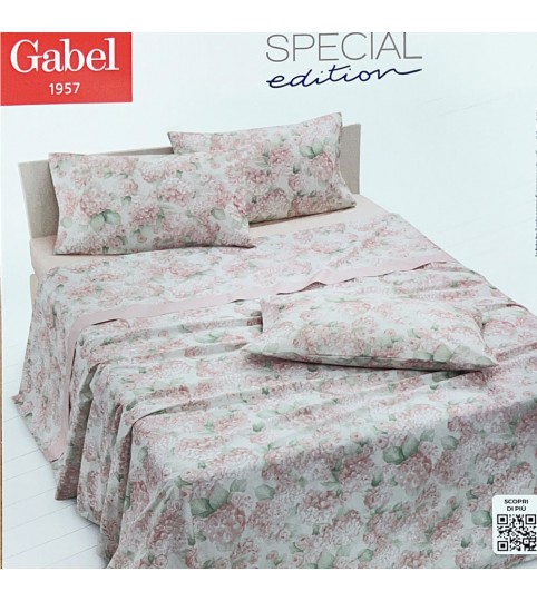 COMPLETO LENZUOLA 2 POSTI ORTENSIA BALZA COPRILETTO COTONE GABEL