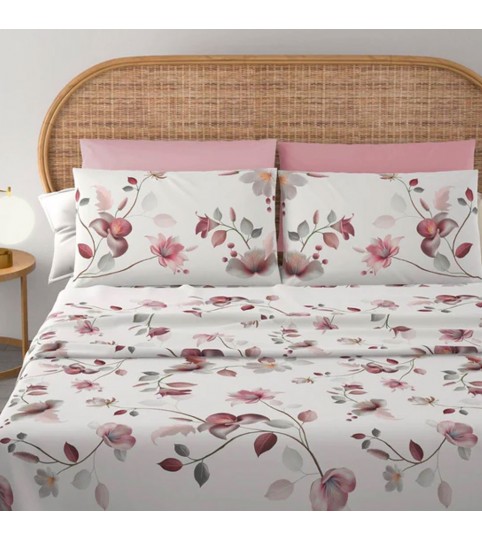 COMPLETO LENZUOLA 2 POSTI CLARA 4 FEDERE COTONE COTONIDEA