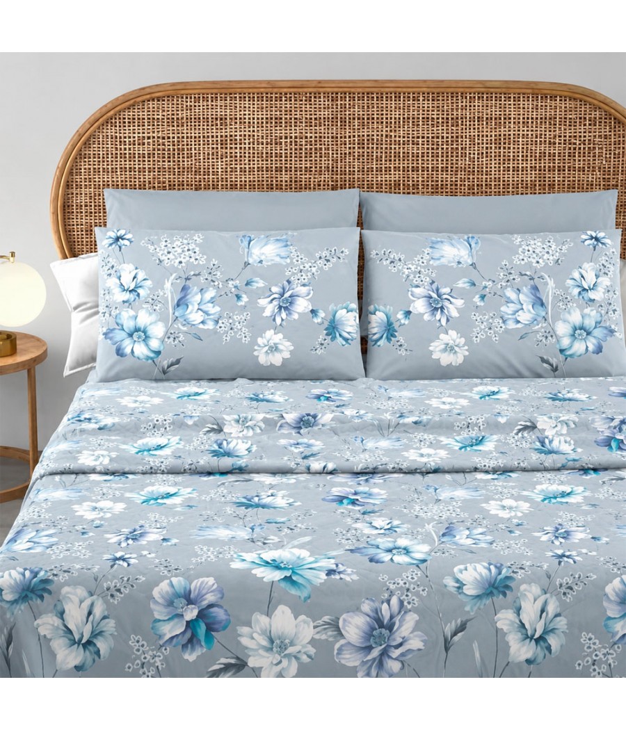 COMPLETO LENZUOLA 2 POSTI BEAUTY 4 FEDERE COTONE COTONIDEA