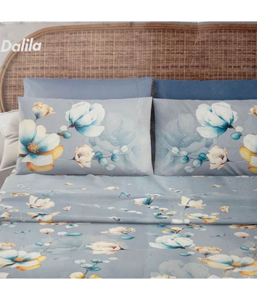 COMPLETO LENZUOLA 2 POSTI DALILA 4 FEDERE COTONE COTONIDEA
