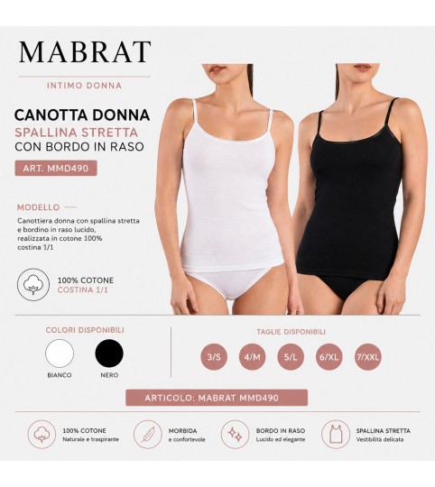CANOTTA DONNA MMD490 BIANCO  SPALLA STRETTA COT/100% MABRAT