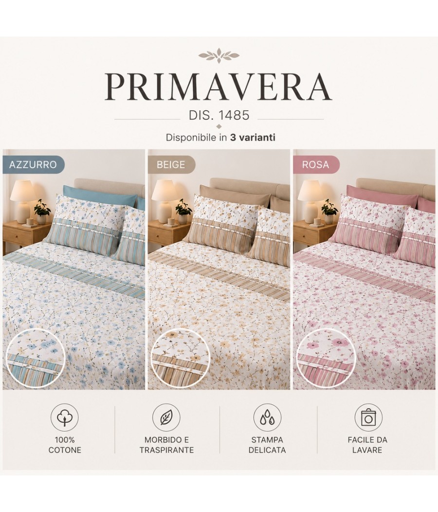 COMPLETO LENZUOLA 2 POSTI PRIMAVERAL INFINITY COT/100% MARZOTTO