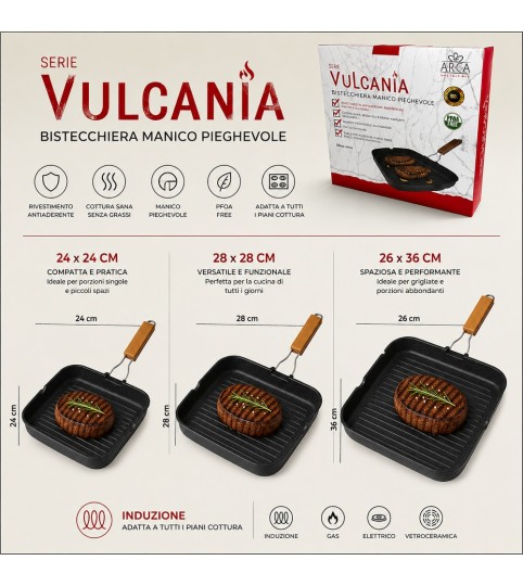 BISTECCHIERA VULCANIA 1450  28X28 MANICO PIEGHEVOLE INDUZIONE