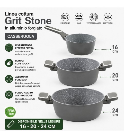 CASSERUOLA D-20 CON GRIT STONE ANTIADERENTE ANCHE INDUZIONE