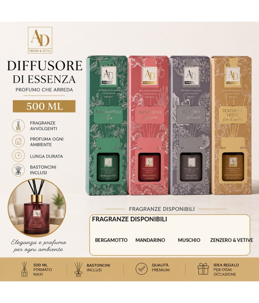 DIFFUSSORI DI FRAGRANZA 110878 C/BASTONCINI 500ML