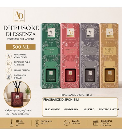 DIFFUSSORI DI FRAGRANZA 110878 C/BASTONCINI 500ML