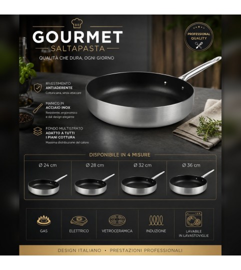 PADELLA SALTAPASTA D24 GOURMET ACCIAIO/ALLUMINIO ANTIADERENTE