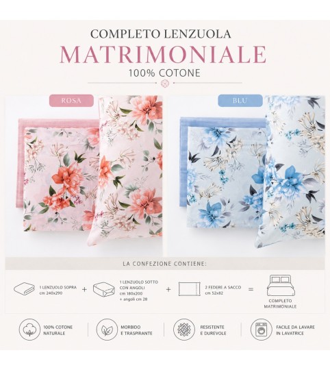 COMPLETO LENZUOLA 2 POSTI CHARLOTTE COT/100% LINEA ORO