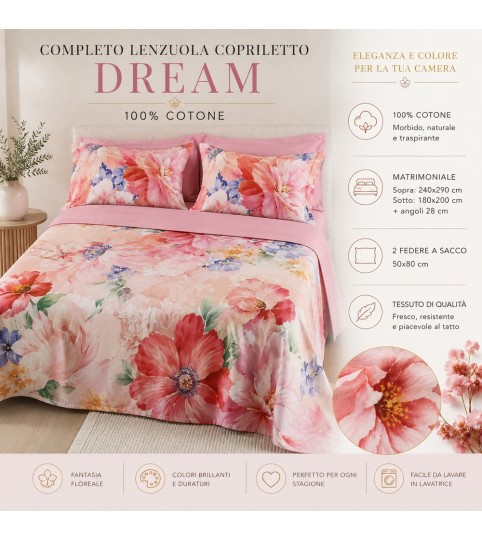COMPLETO LENZUOLA 2 POSTI DREAM DIGITALE COT/100% L.O.