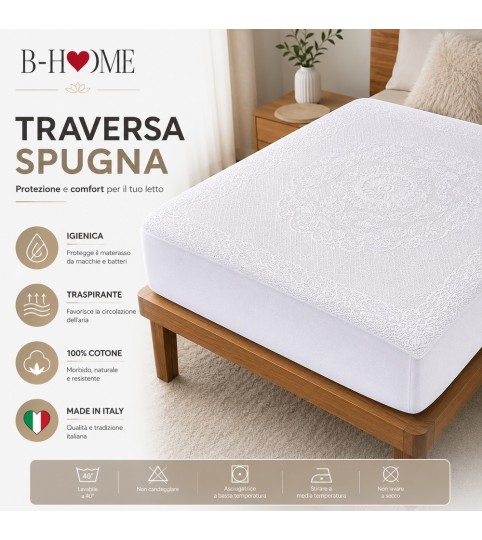 COPRIMATERASSO 2 POSTI MARIELLA BUSTA SPUGNA COTONE MADE IN ITALY 100% B-HOME