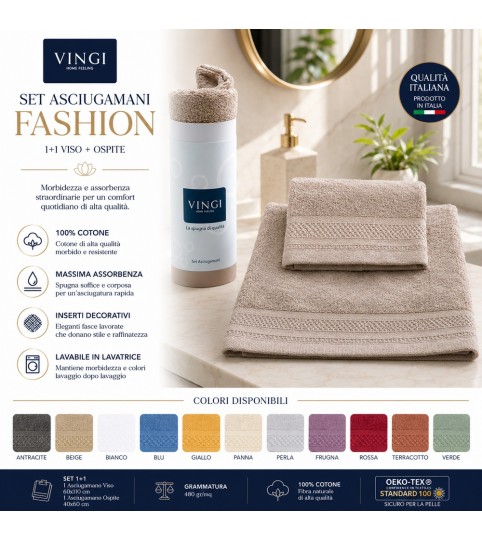 ASCIUGAMANI 1+1 FASHION SPUGNA CON GRECA + SCATOLO CILINDRO VINGI