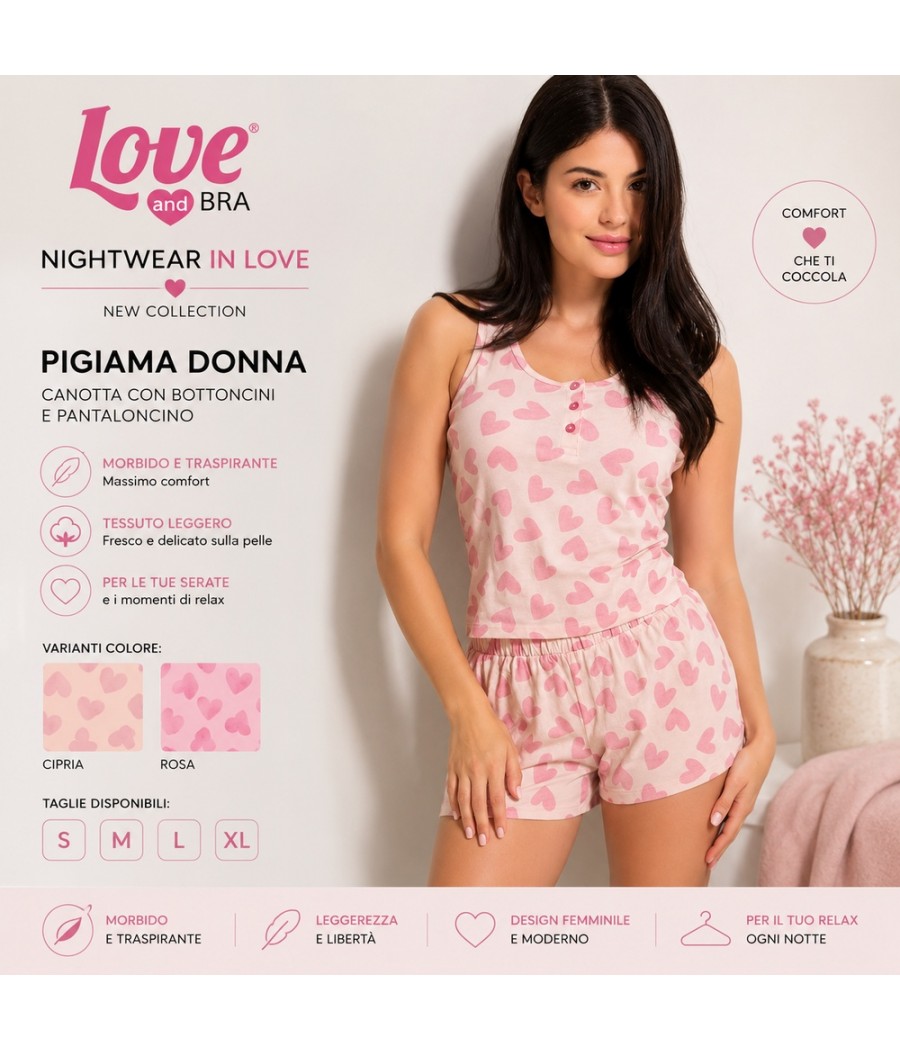PIGIAMA DONNA 105098 S/LARGA  P/CORTO LOVE