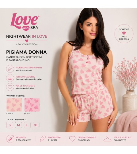 PIGIAMA DONNA 105098 S/LARGA  P/CORTO LOVE