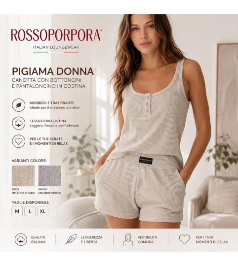 PIGIAMA DONNA P108 CANOTTA P/CORTO ROSSOPORPORA