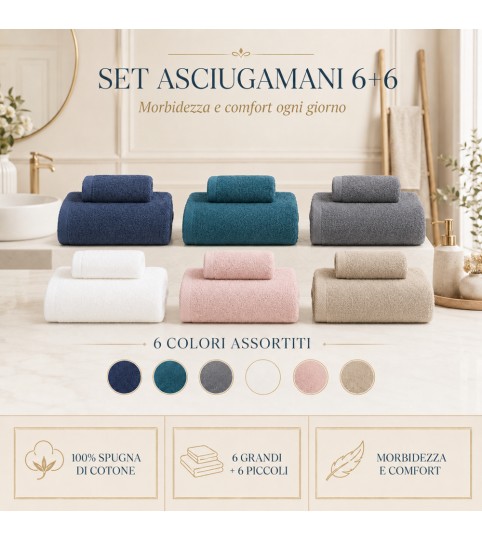 ASCIUGAMANI 6+6 SIMPLY SPUGNA COLORI ASSORTITI MARZOTTO