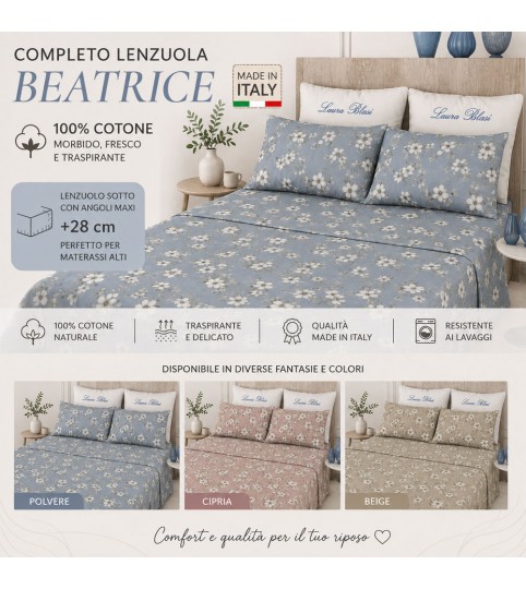 COMPLETO LENZUOLA 2 POSTI BEATRICE COT/100% L.B.