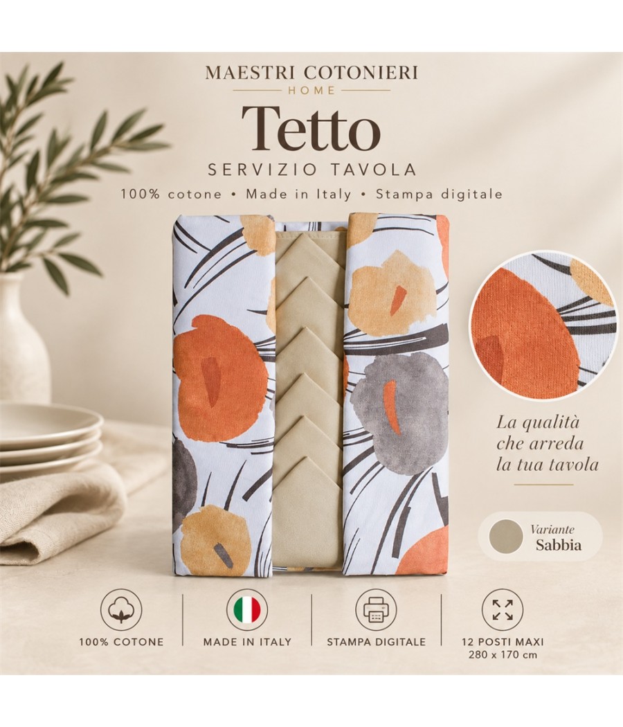 Servizio tavola Tetto per 12 posti in cotone: motivo astratto con stampa digitale, 280 × 170 cm