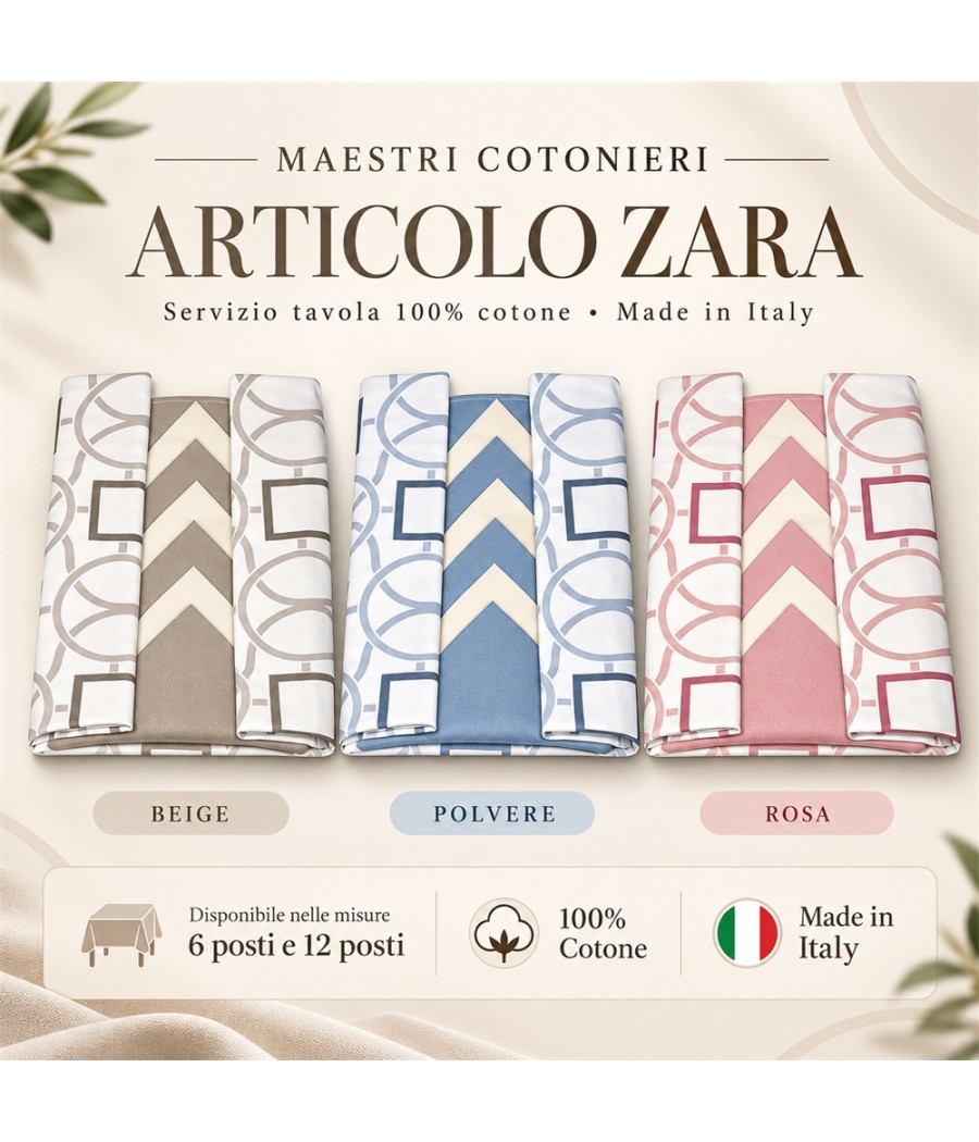 Servizio tavola Zara per 6 posti in cotone: disegno geometrico di cerchi e linee