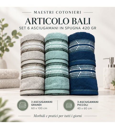 ASCIUGAMANI 3+3 BALI SPUGNA UNITO MAESTRI COTONIERI