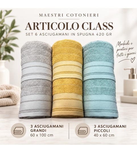 ASCIUGAMANI 3+3 CLASS SPUGNA UNITO MAESTRI COTONIERI
