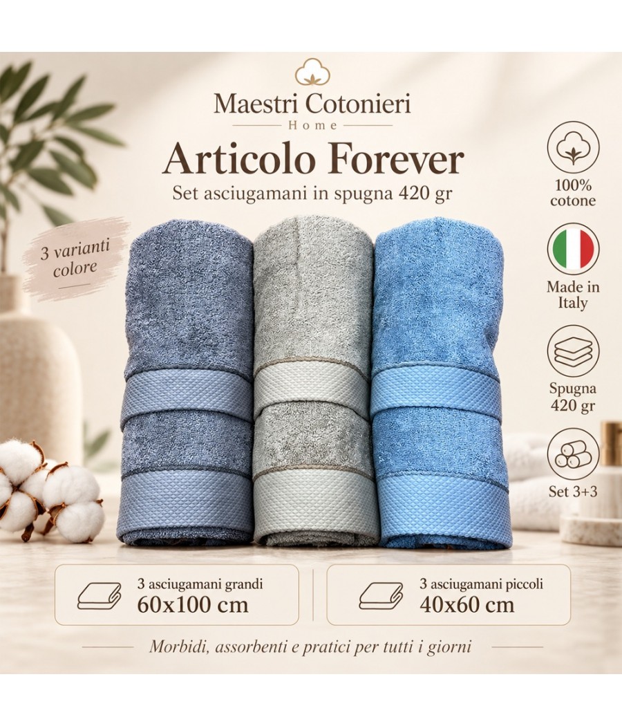 Set asciugamani Forever 3+3 Maestri Cotonieri in cotone, misure 60 × 100 e 40 × 60 cm