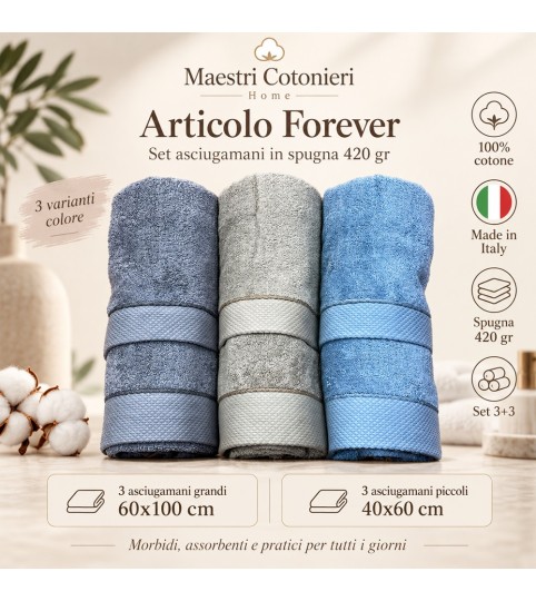 ASCIUGAMANI 3+3 FOREVER 550GR UNITO MAESTRI COTONIERI