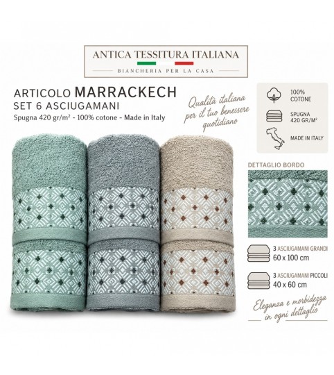 ASCIUGAMANI 3+3 MARRAKECH SPUGNA UNITO MAESTRI COTONIERI