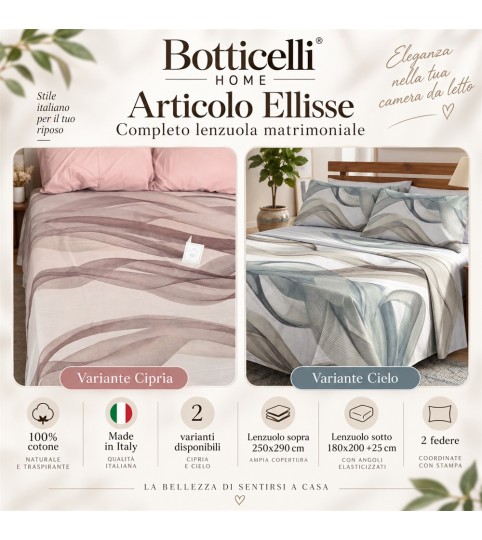 COMPLETO LENZUOLA 2 POSTI ELLISSE ST/DIGITALE COT/100% BOTTICELLI