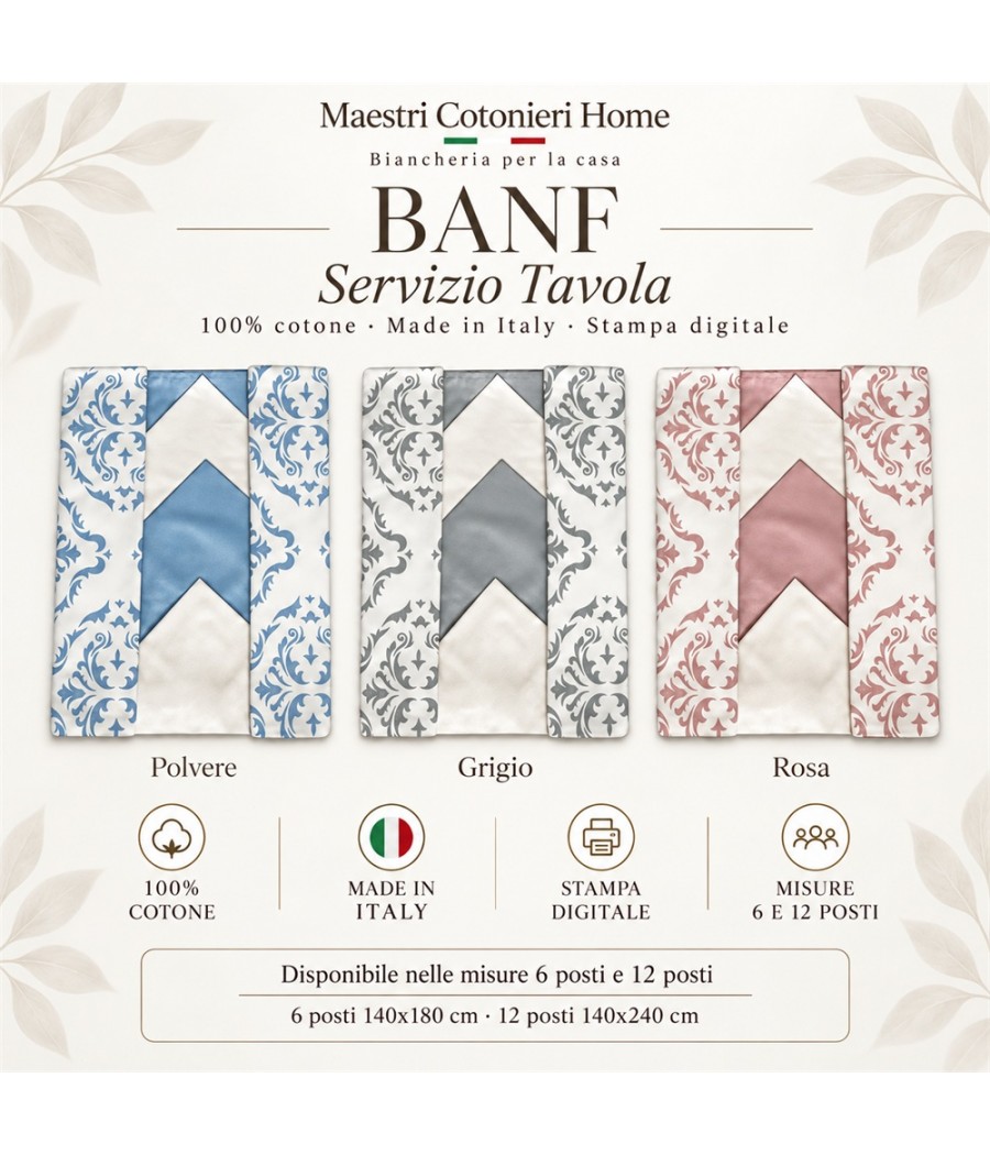 Servizio tavola Banf per 12 posti in cotone: motivo decorativo con stampa digitale, 140 × 240 cm