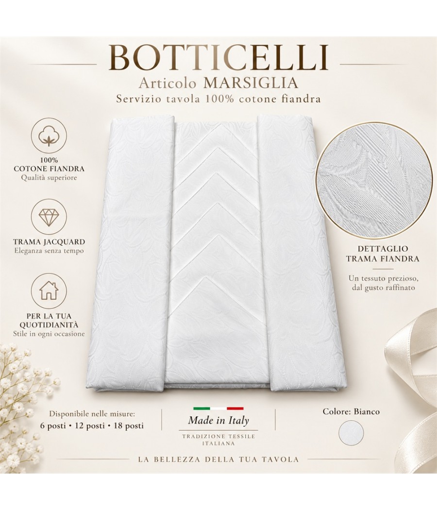 Servizio tavola Marsiglia per 12 posti in cotone: trama jacquard in fiandra dal gusto classico