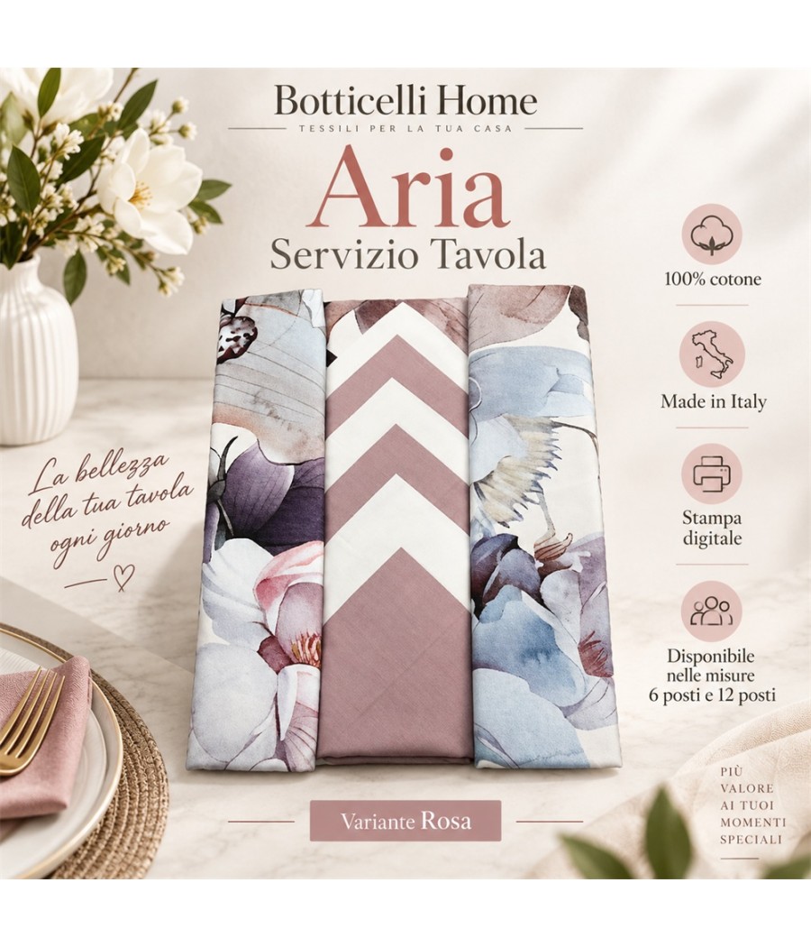 Servizio tavola Aria per 6 posti in cotone: fantasia floreale con stampa digitale