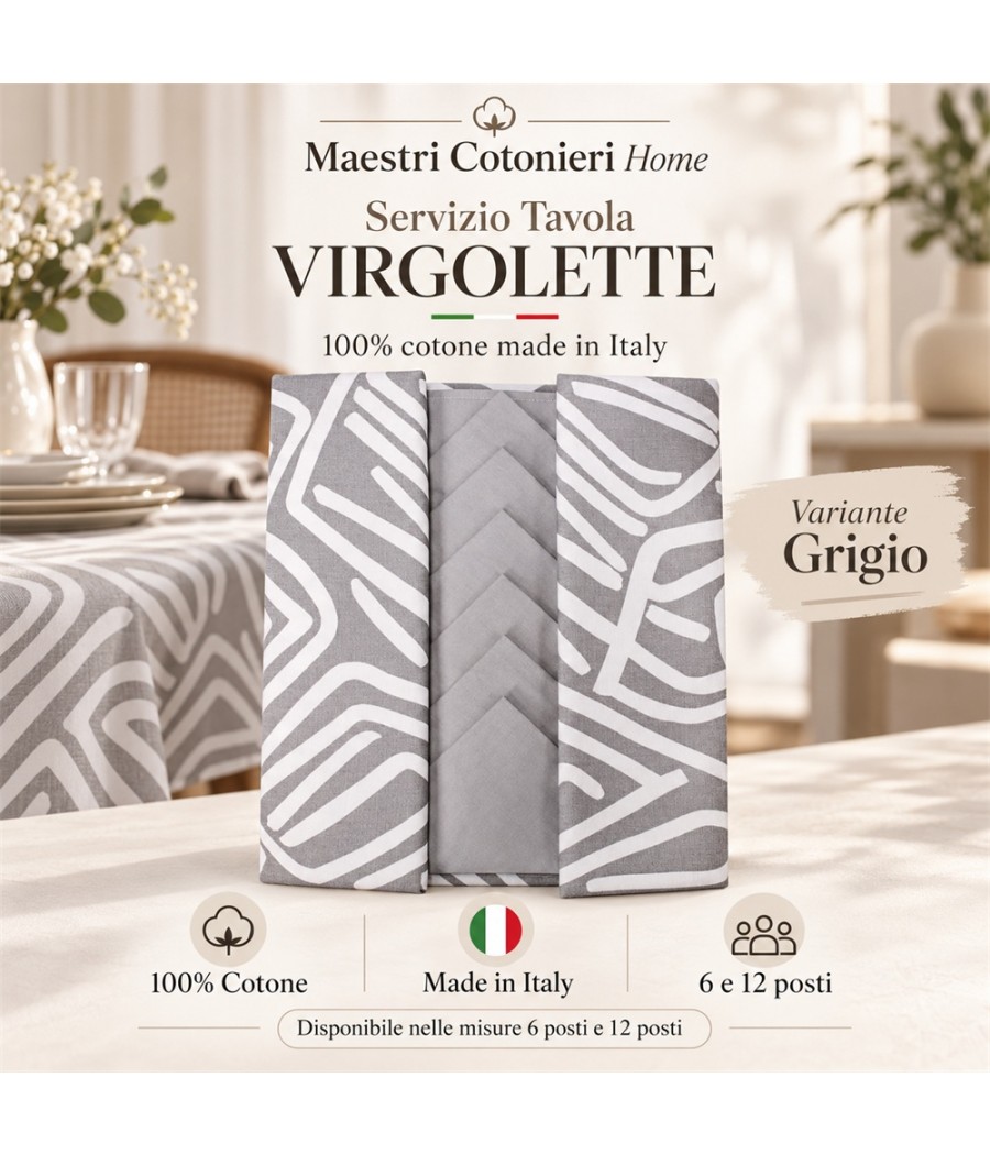 Servizio tavola Virgolette per 6 posti in cotone: motivo geometrico curvilineo