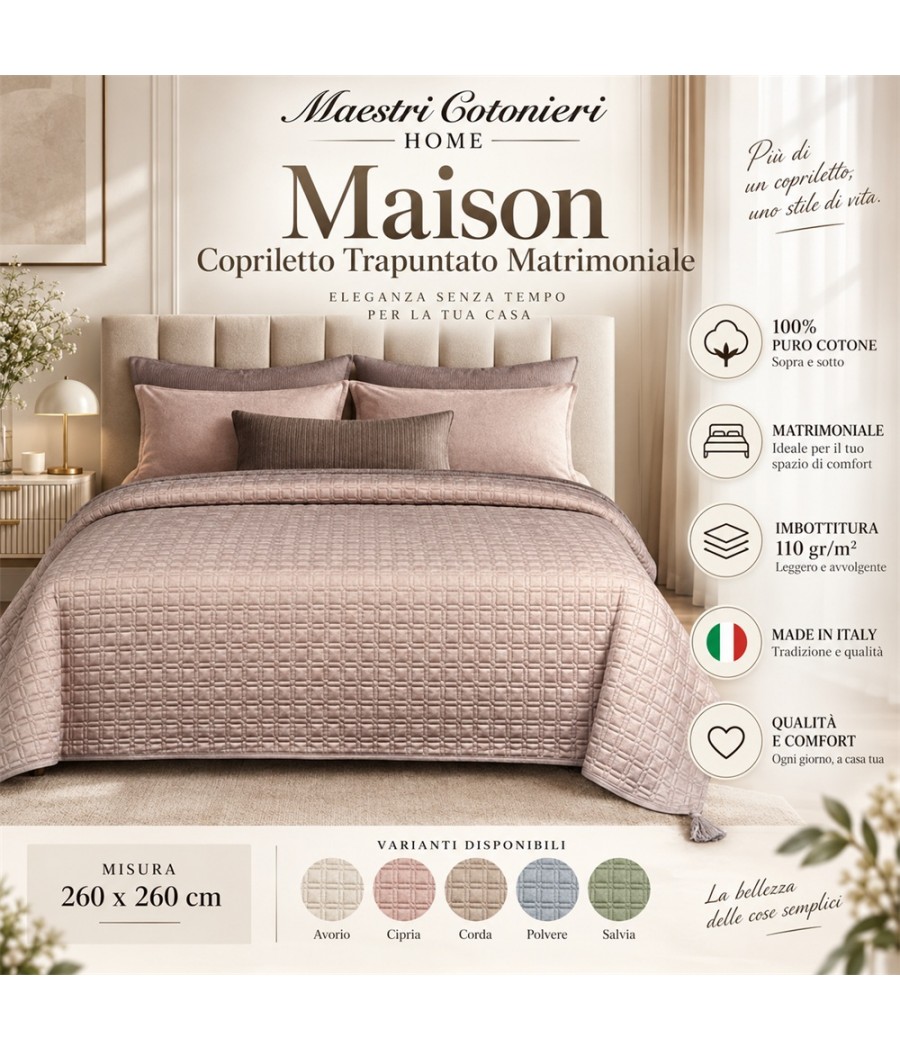 Trapuntino Maison matrimoniale in cotone 260 × 260 cm: trapuntatura geometrica regolare