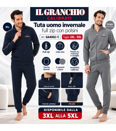 TUTA UOMO GA4002C CALIBRATA  FULLZIP FELPA GRANCHIO