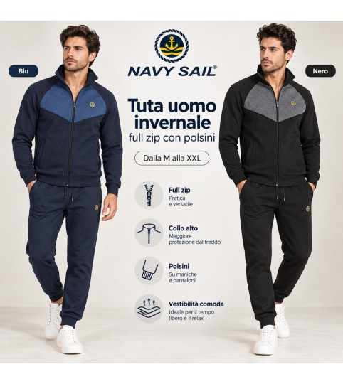 TUTA UOMO 26T34 FULLZIP FELPA NAVY SAIL