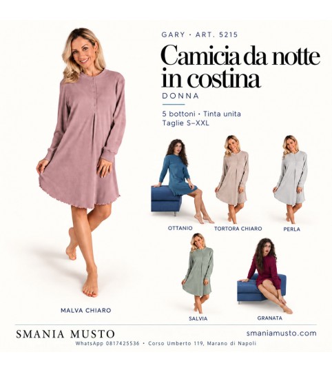 Camicia da notte donna Gary 5215 in costina con 5 bottoni
