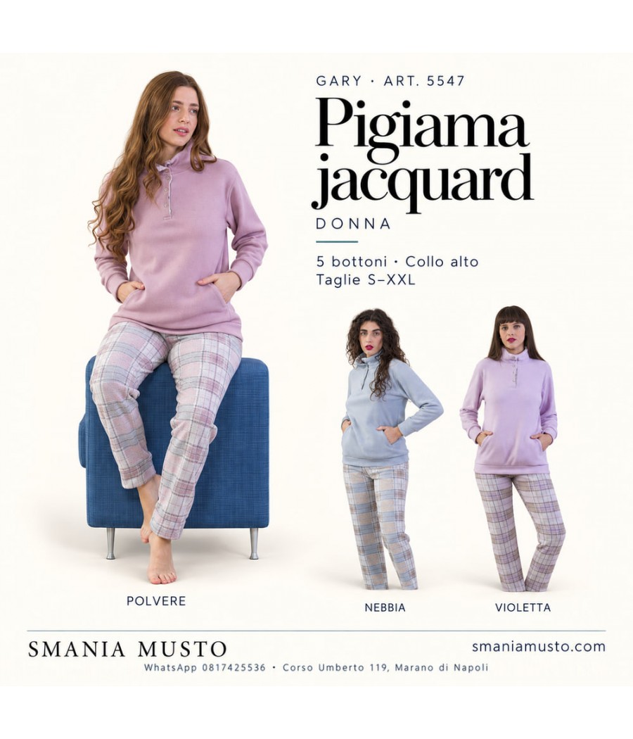 Pigiama donna Gary 5547 jacquard collo alto con 5 bottoni - varianti colore