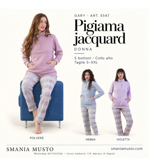 Pigiama donna Gary 5547 jacquard collo alto con 5 bottoni