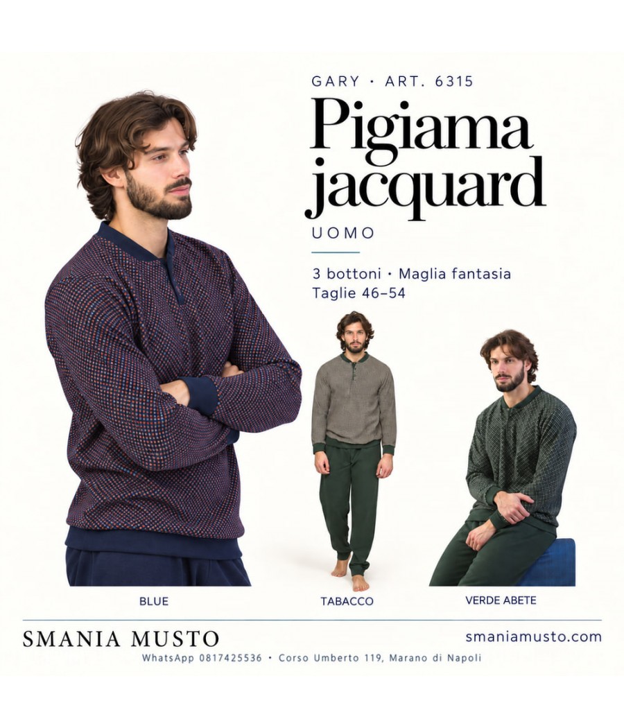 Pigiama uomo Gary 6315 jacquard con 3 bottoni - varianti colore
