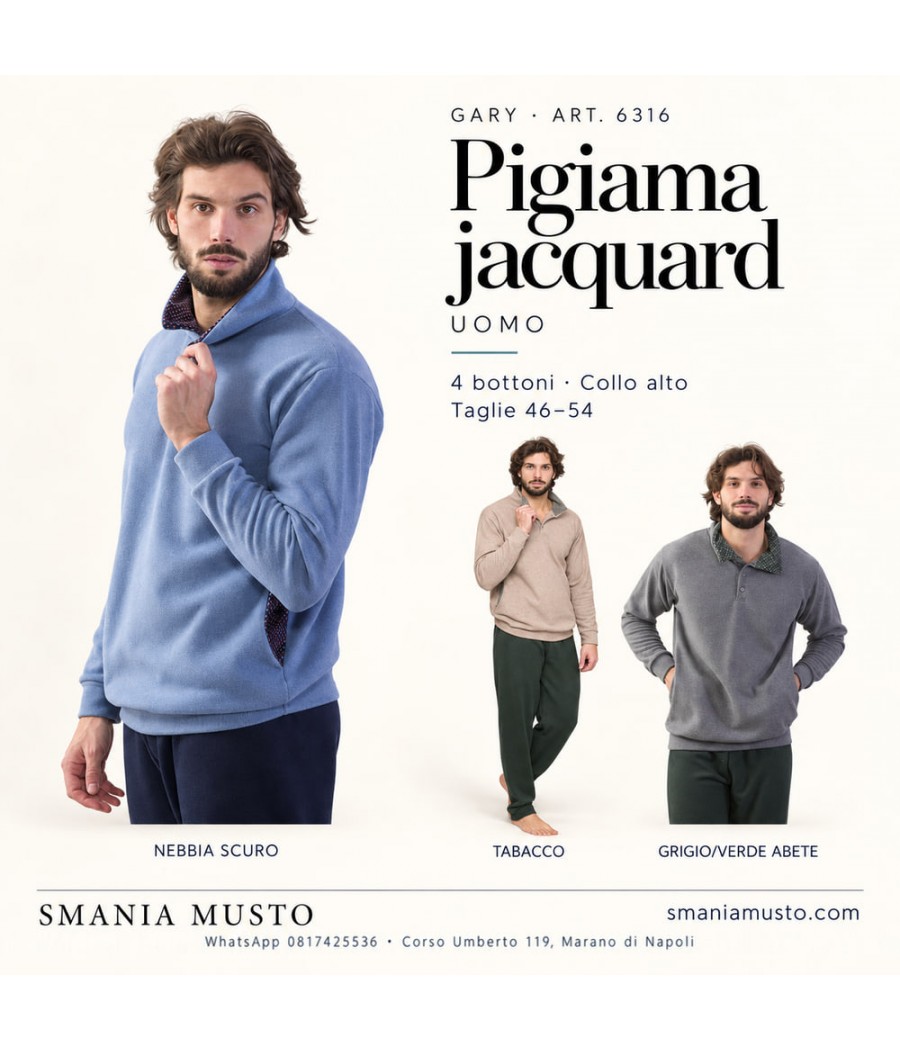 Pigiama uomo Gary 6316 jacquard collo alto con 4 bottoni