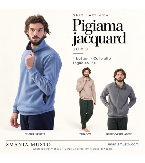 Pigiama uomo Gary 6316 jacquard collo alto con 4 bottoni