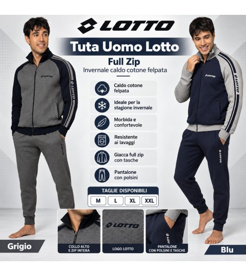 TUTA UOMO LA2036 FELPA FULLZIP LOTTO