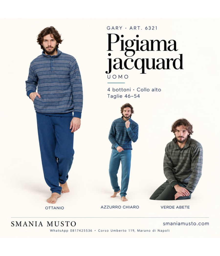 Pigiama uomo Gary 6321 jacquard collo alto con 4 bottoni